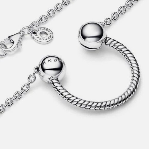 Authentic Pandora Sterling Silver U-shape Charm Pendant Necklace 392747C00-45 - Picture 3 of 16